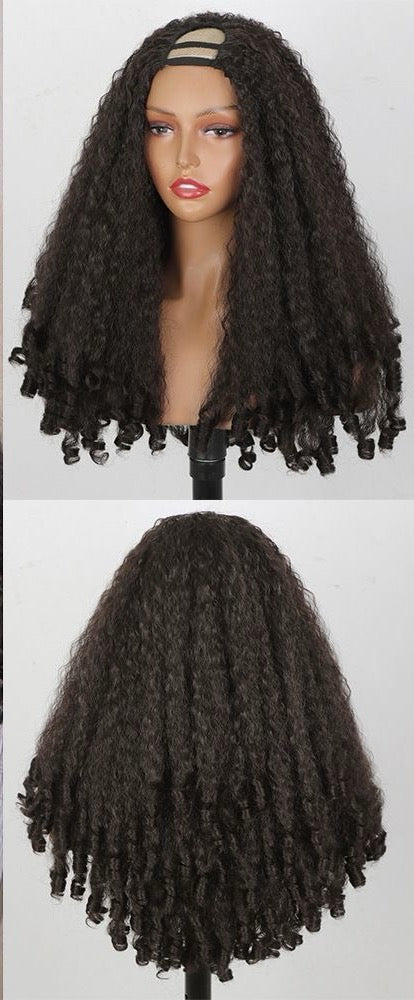 Yaki Straight Wigs with Bouncy Curls Clip in Yaki avec bouncy boucles clip en demi sans colle