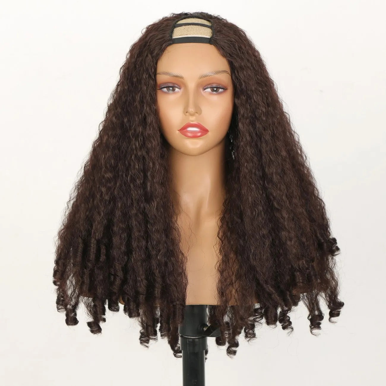 Yaki Straight Wigs with Bouncy Curls Clip in Yaki avec bouncy boucles clip en demi sans colle